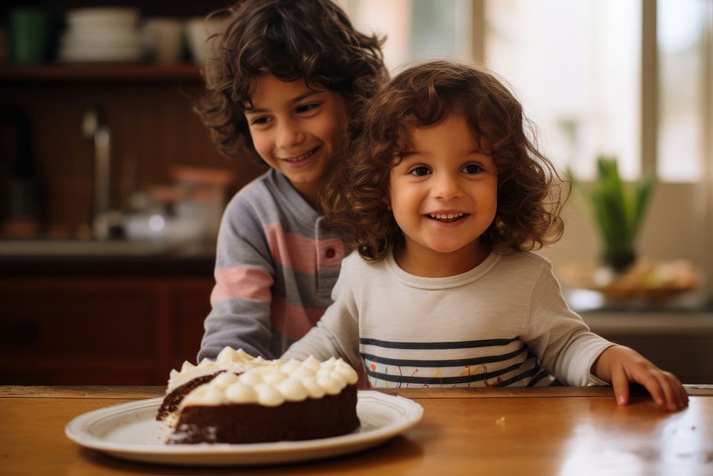 Hispanic Toddler portrait table cake. AI generated Image by rawpixel.