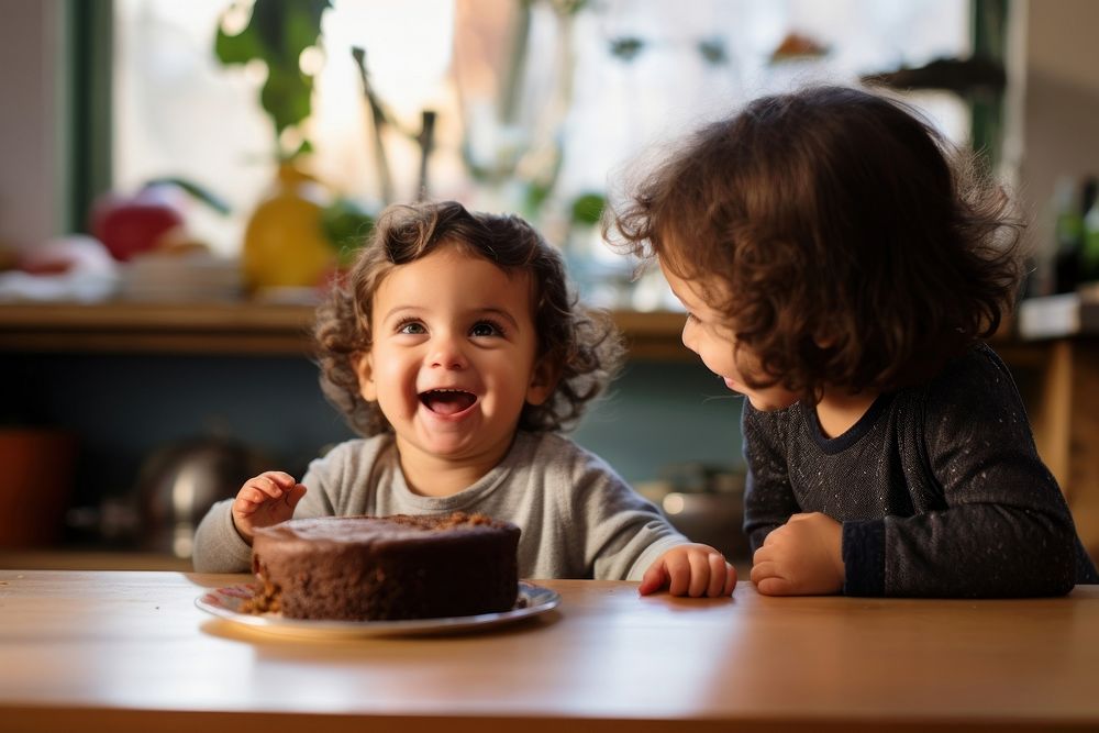 Hispanic Toddler portrait table cake. AI generated Image by rawpixel.