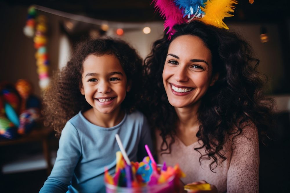 Young girl and mom party birthday portrait. AI generated Image by rawpixel.