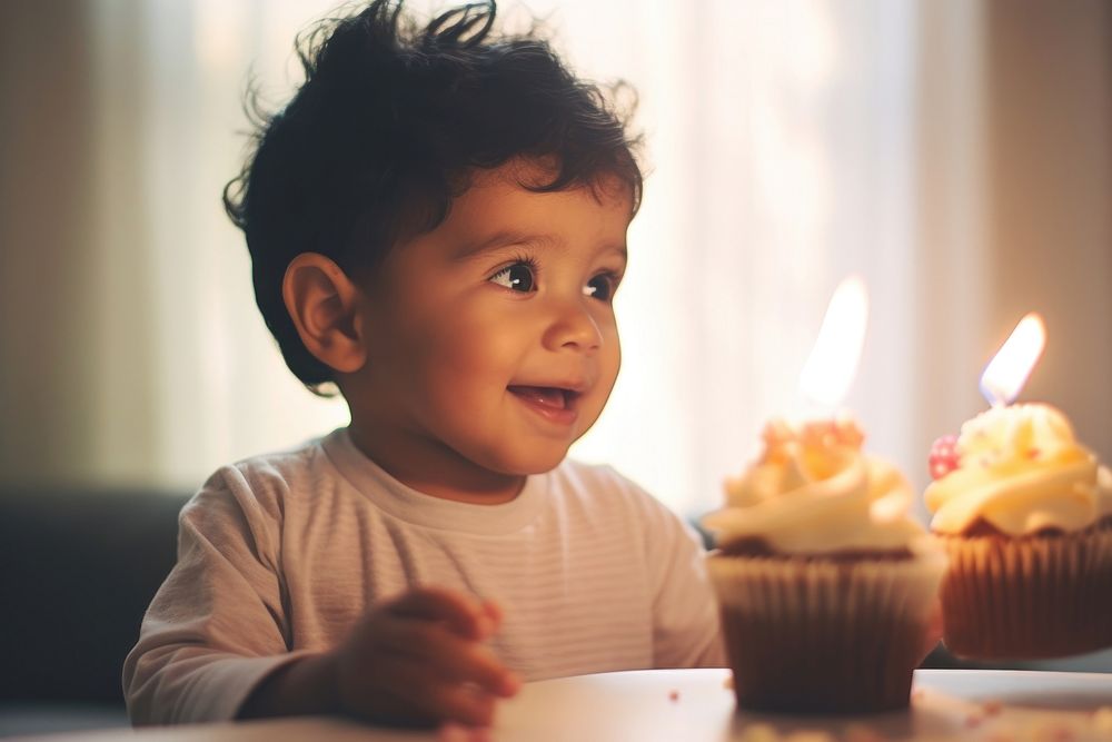 Little Latino baby boy portrait cupcake candle. AI generated Image by rawpixel.