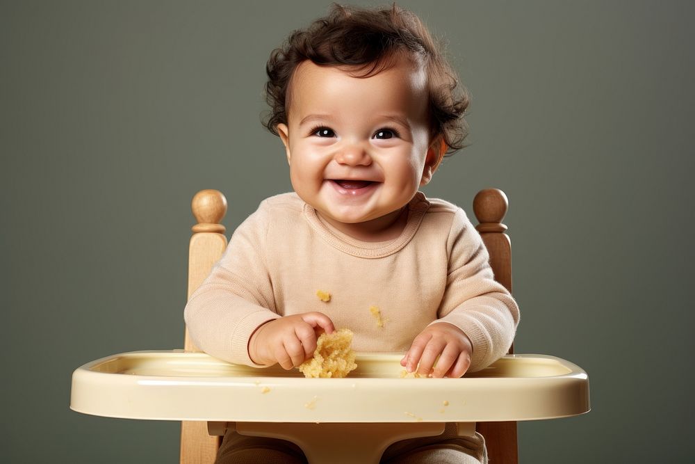 Baby in the high chair furniture portrait eating. AI generated Image by rawpixel.