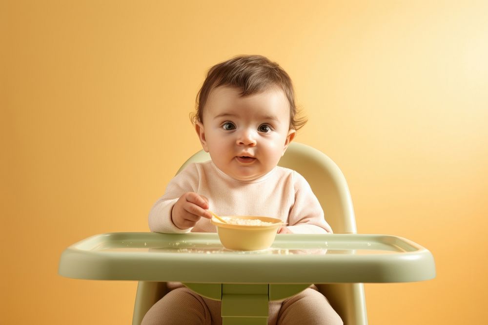 Baby in the high chair portrait eating photo. AI generated Image by rawpixel.