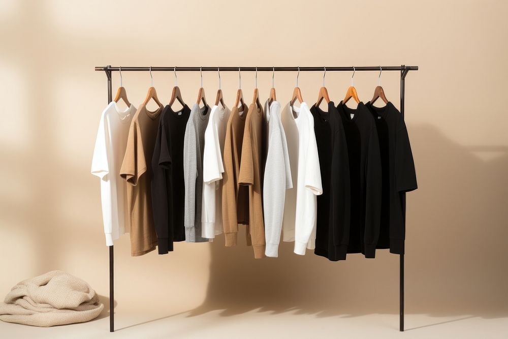 Shirts and sweaters hanging closet rack. AI generated Image by rawpixel.