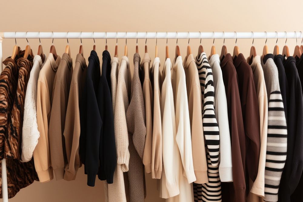 Shirts and sweaters hanging closet rack. AI generated Image by rawpixel.