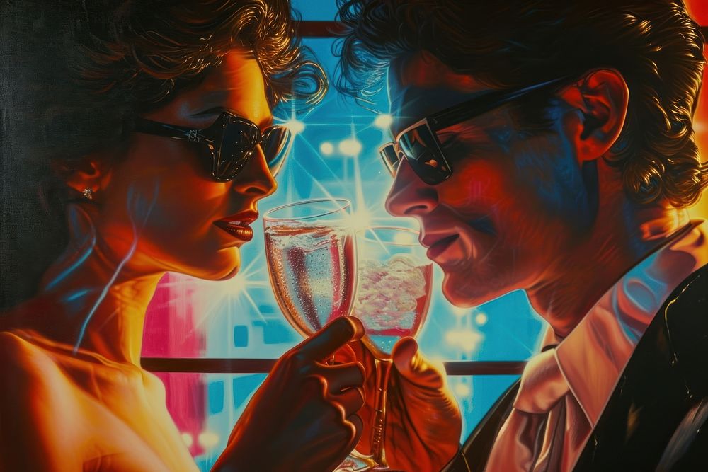 Two people making a toast portrait glasses adult. AI generated Image by rawpixel.