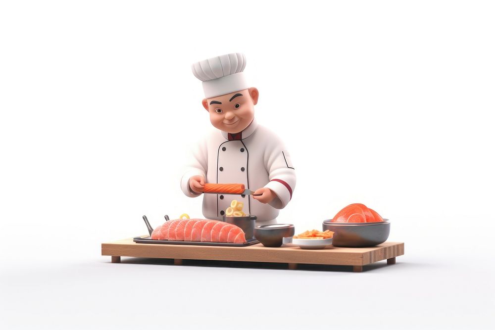 Chef making sashimi sushi food white background. AI generated Image by rawpixel.