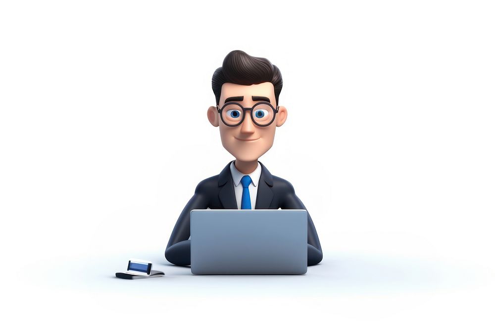 Businessman on desk laptop computer cartoon. AI generated Image by rawpixel.