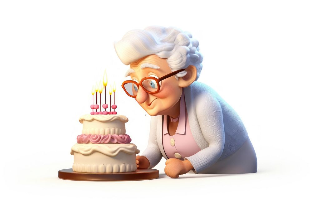 Grandma blowing cake birthday dessert glasses. AI generated Image by rawpixel.