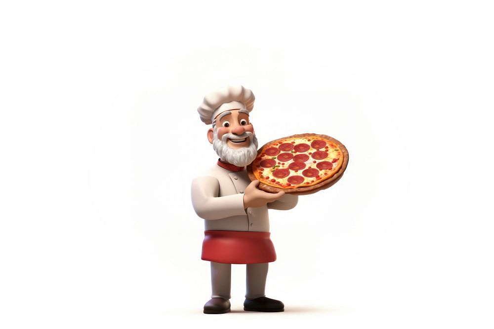 Pizza chef cartoon food white background. AI generated Image by rawpixel.