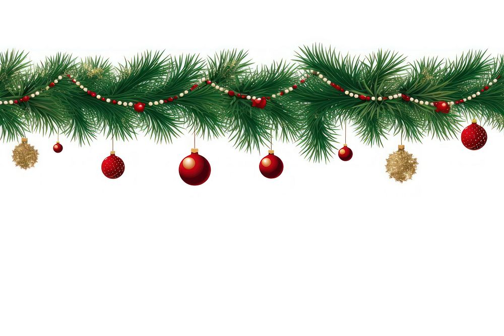 Christmas tree branches and ornaments plant white background illuminated. AI generated Image by rawpixel.