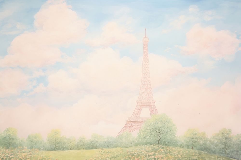 Eifel tower architecture building painting. AI generated Image by rawpixel.