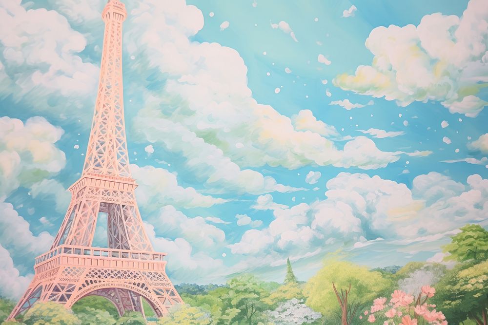 Eifel tower architecture painting art. AI generated Image by rawpixel.