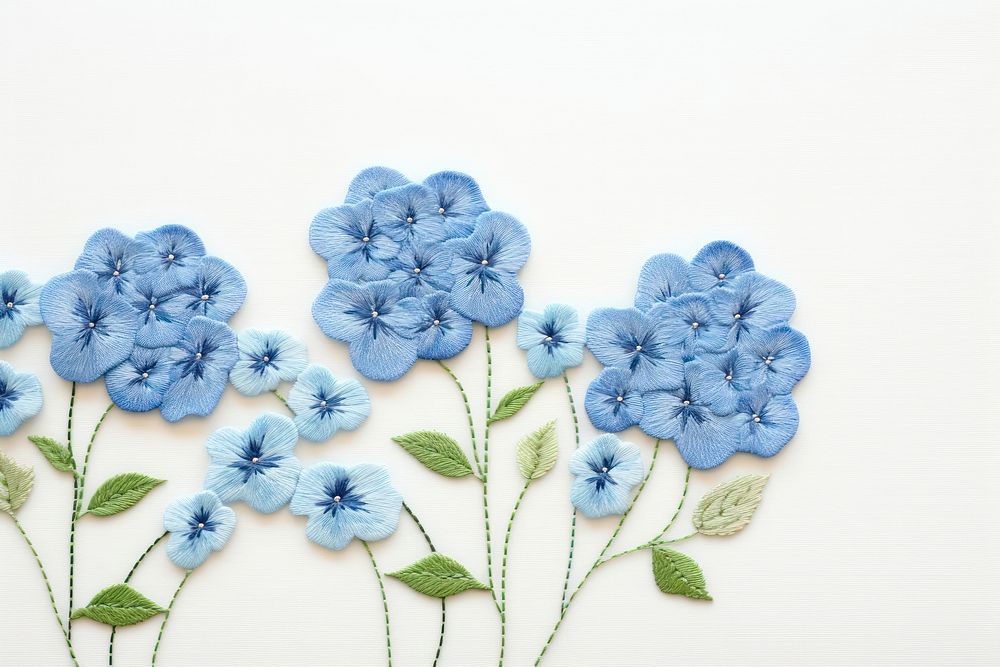 Little blue Hydrangeas pattern embroidery textile. AI generated Image by rawpixel.