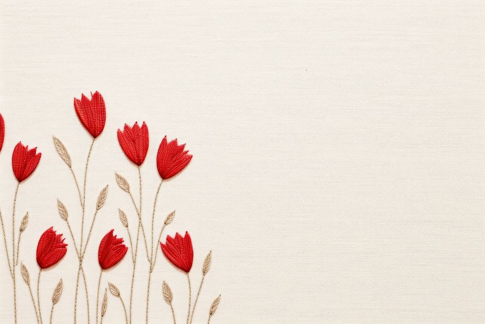 Little red tulips pattern backgrounds embroidery. AI generated Image by rawpixel.