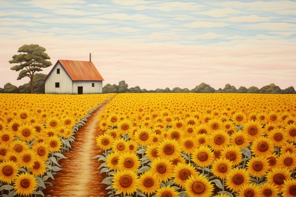 Sunflower field sunflower architecture landscape. AI generated Image by rawpixel.