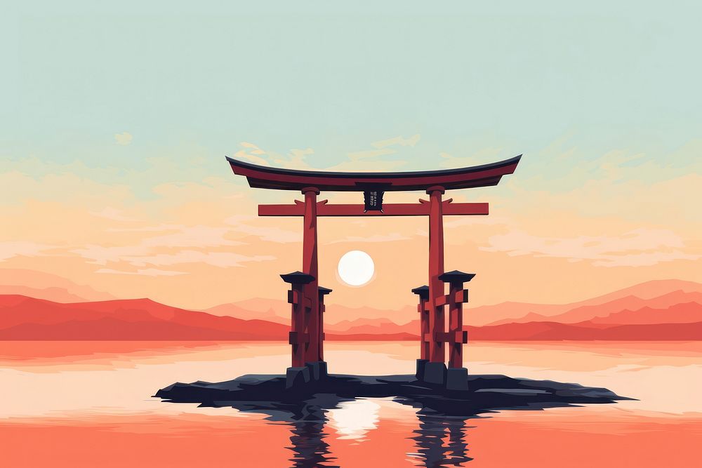 Torii gate outdoors nature sky. AI generated Image by rawpixel.