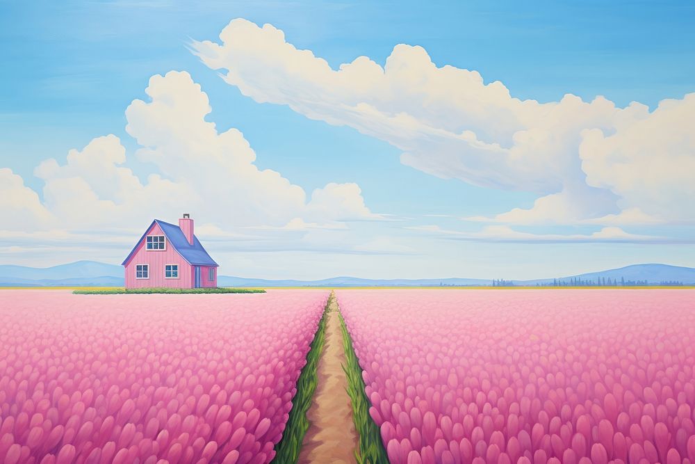 Tulip field architecture agriculture landscape. AI generated Image by rawpixel.