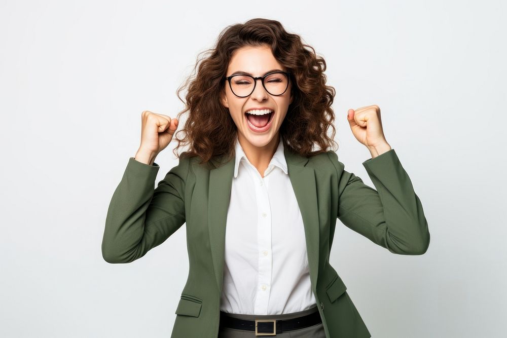 Business woman laughing shouting glasses. AI generated Image by rawpixel.