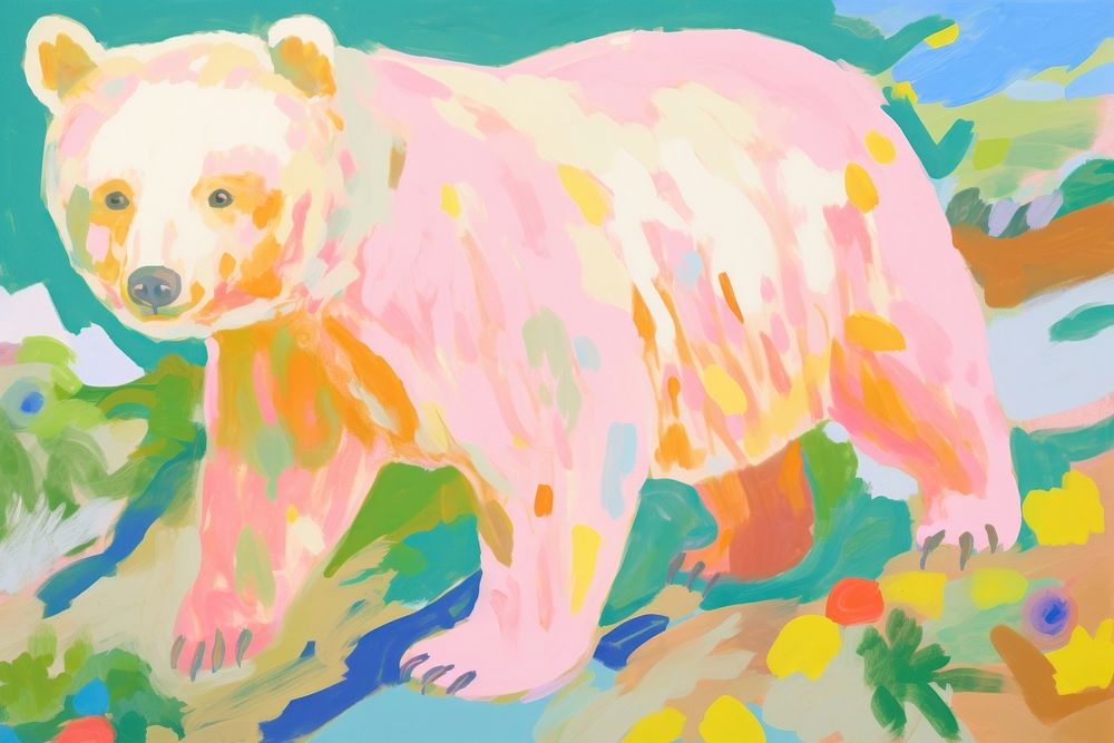 Bear abstract painting cartoon. AI generated Image by rawpixel.