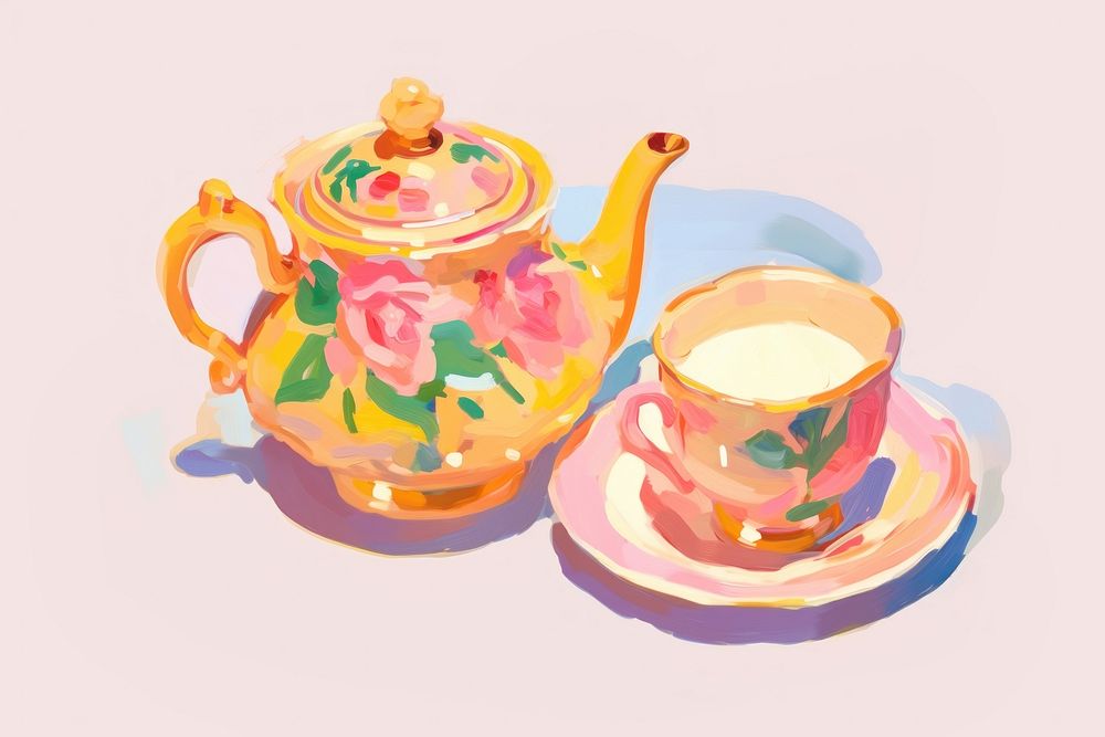 Tea painting cartoon teapot. AI generated Image by rawpixel.
