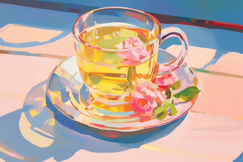 Tea painting saucer coffee. AI generated Image by rawpixel.
