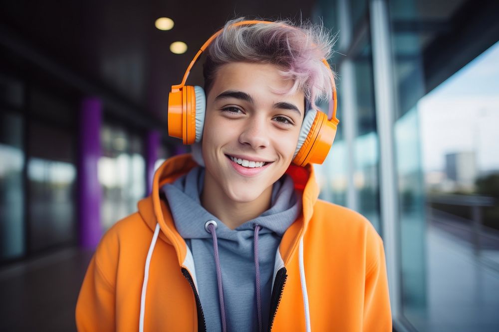 Happy and stylish teenager listening smile architecture. AI generated Image by rawpixel.