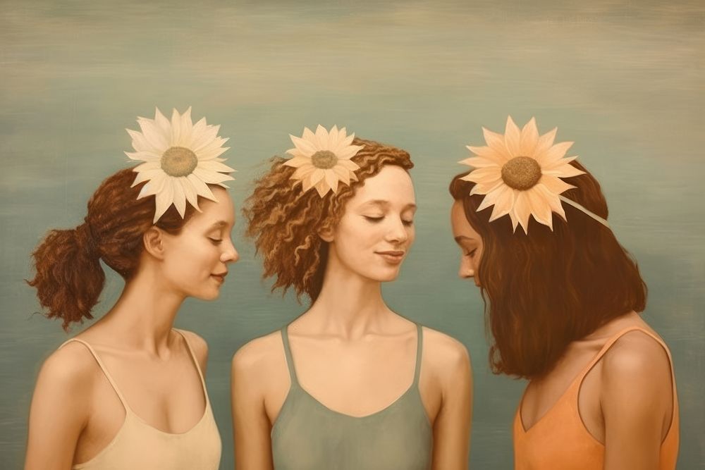 Three womans flower art portrait. AI generated Image by rawpixel.