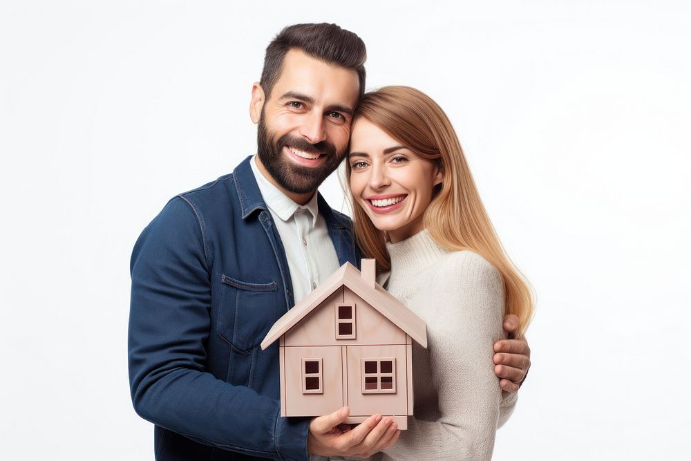 Couple holding house adult happy white background. AI generated Image by rawpixel.
