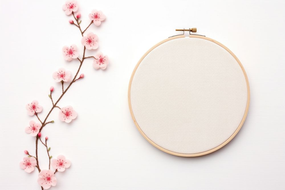 Little Cherry blossom circle border pattern embroidery textile. AI generated Image by rawpixel.