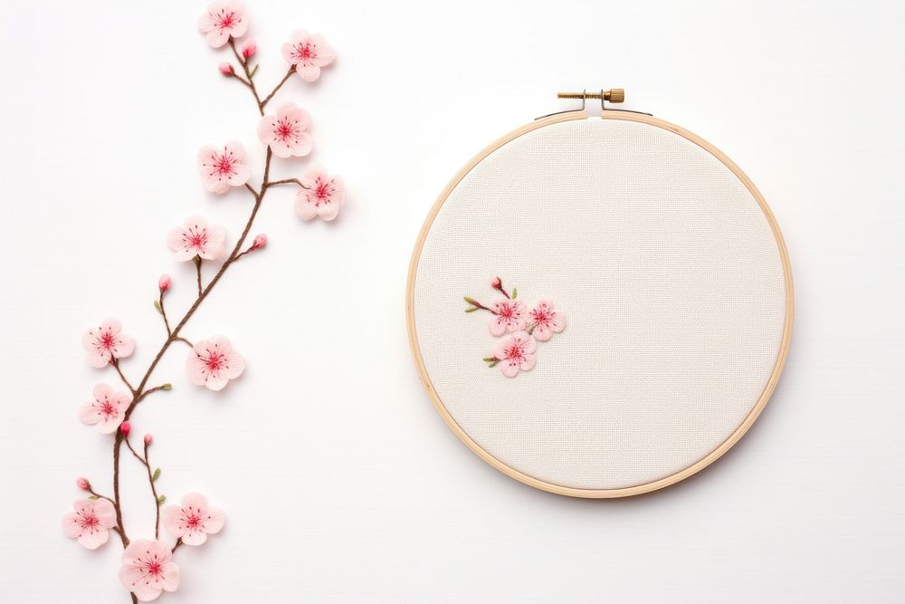 Little Cherry blossom circle border embroidery pattern textile. AI generated Image by rawpixel.