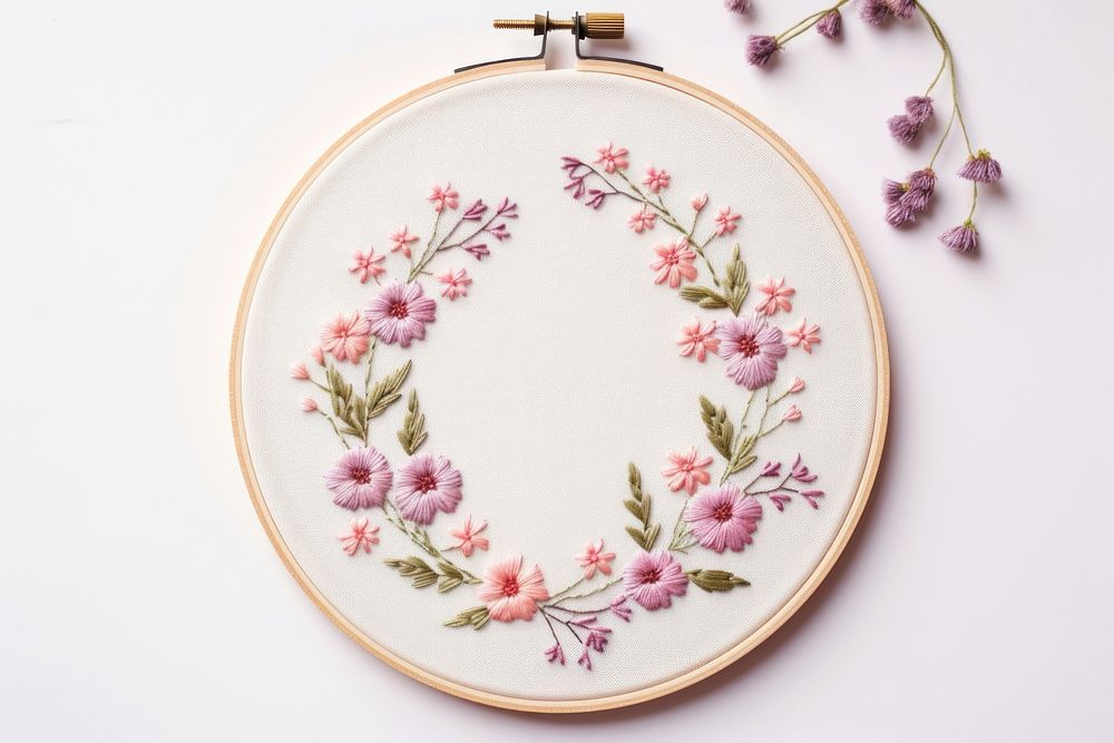 Little flower circle frame embroidery pattern textile. AI generated Image by rawpixel.