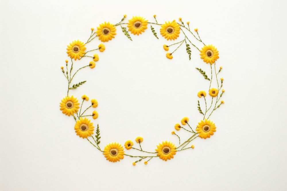 Little sunflowers circle border embroidery pattern wreath. AI generated Image by rawpixel.