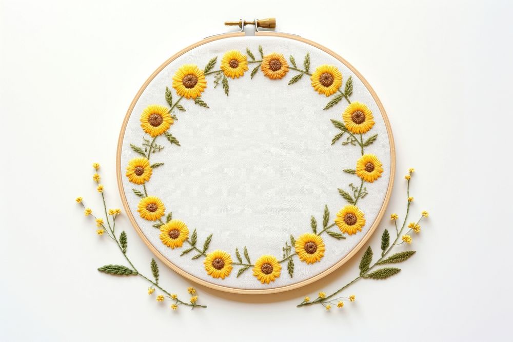 Little sunflowers circle border embroidery pattern textile. AI generated Image by rawpixel.