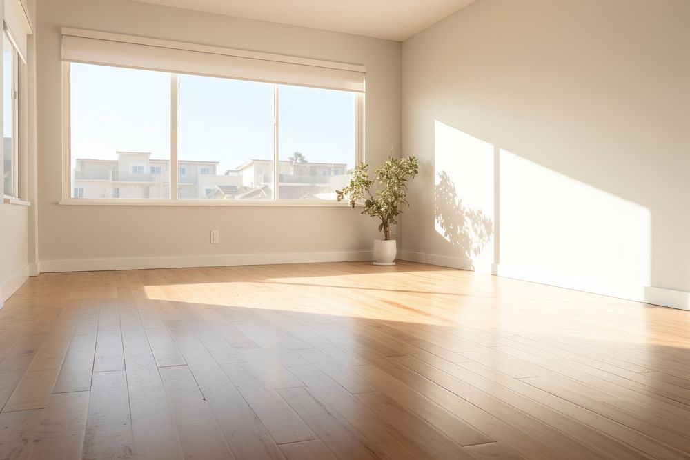 Clean minimal room flooring hardwood window. AI generated Image by rawpixel.