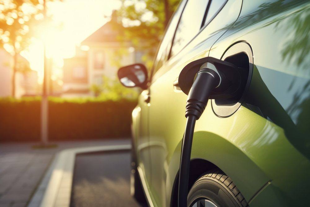 Electric car charging at home technology vehicle filling. AI generated Image by rawpixel.