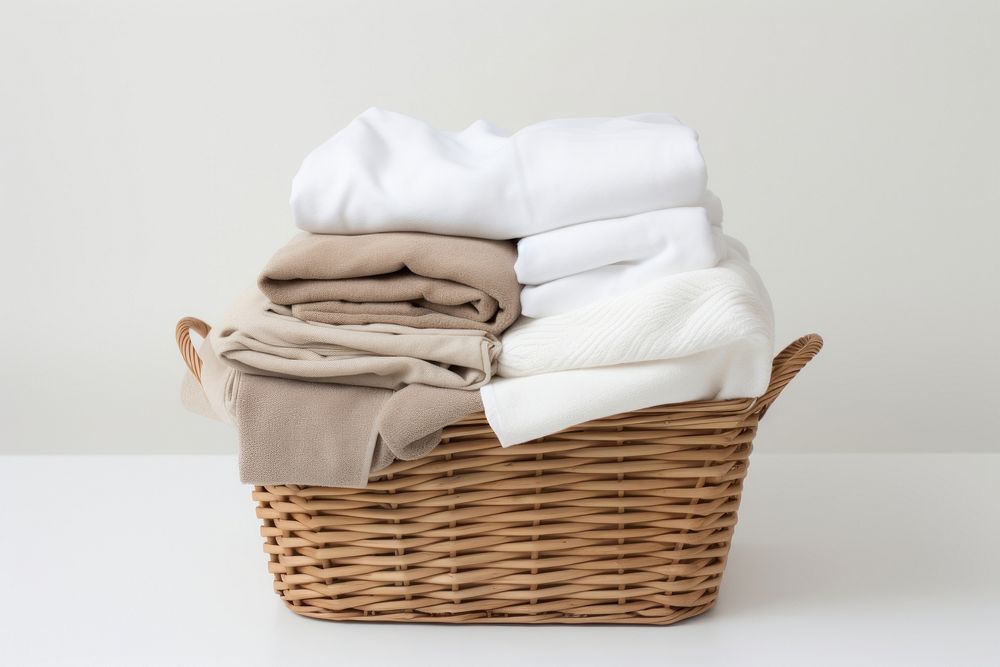 Laundry basket laundry folded linen. AI generated Image by rawpixel.