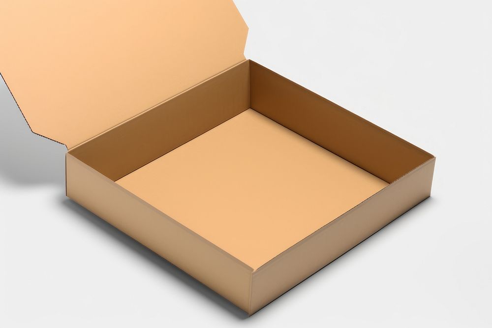 Opened Kraft mailer box mockup cardboard carton white background. AI generated Image by rawpixel.