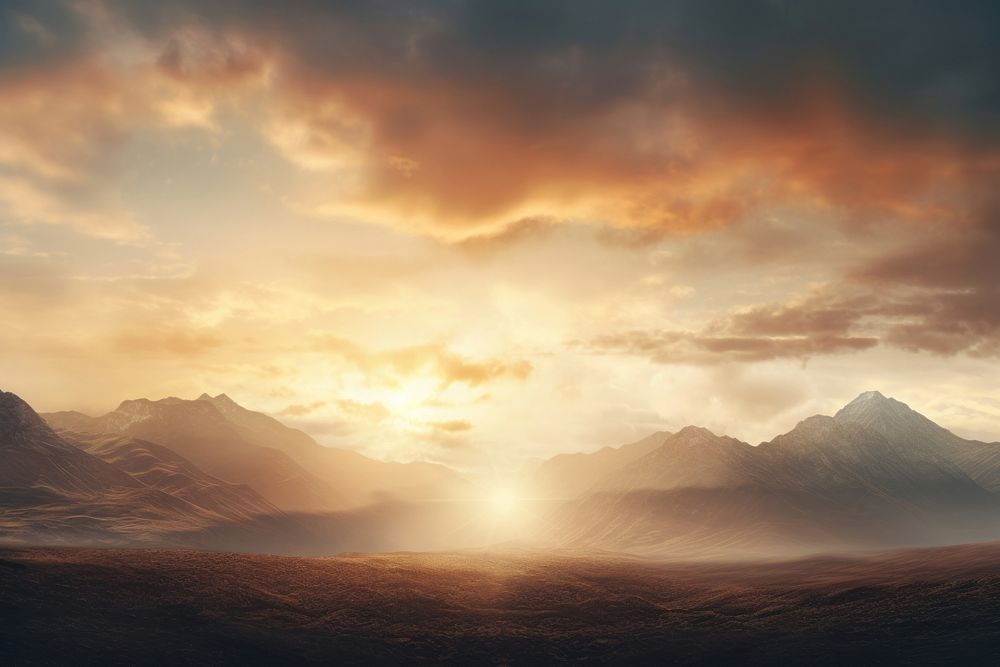 Mountain landscape sun panoramic sunlight. AI generated Image by rawpixel.