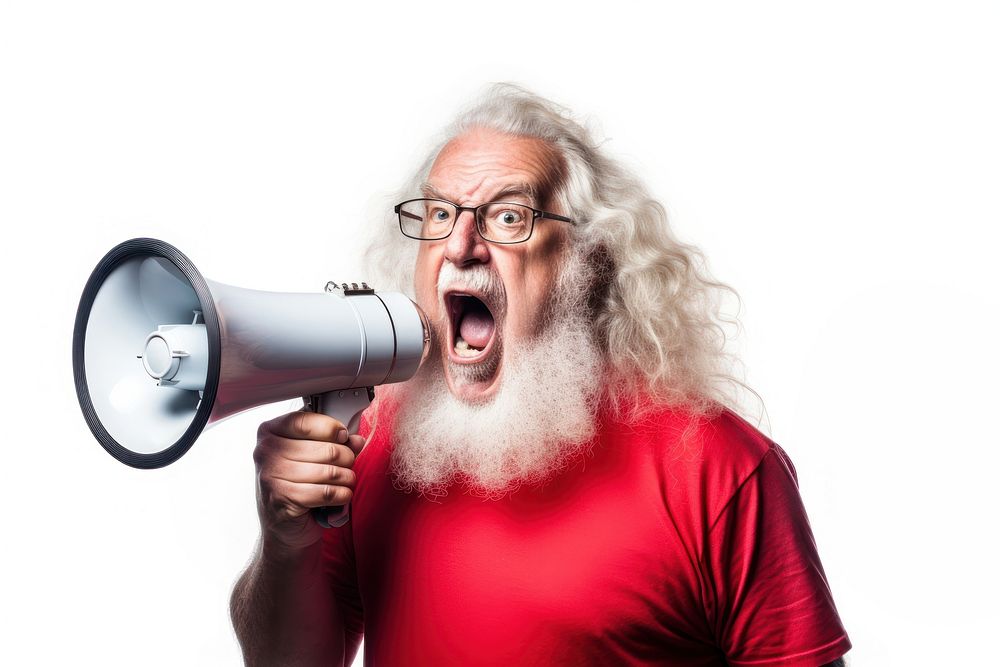 Megaphone shouting white background moustache. AI generated Image by rawpixel.
