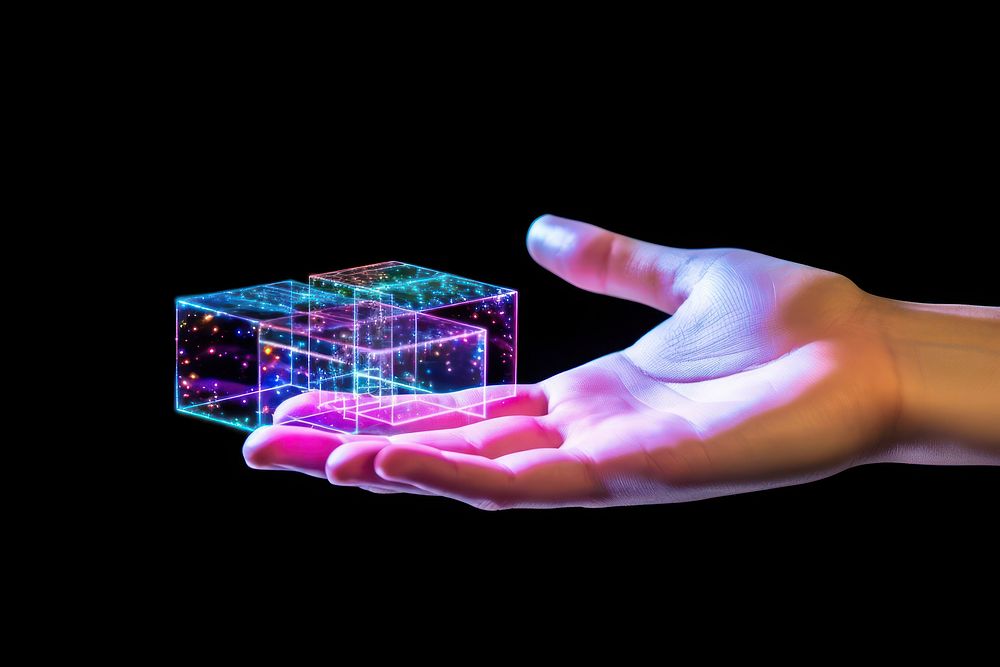 Block chain hologram adult hand technology. AI generated Image by rawpixel.