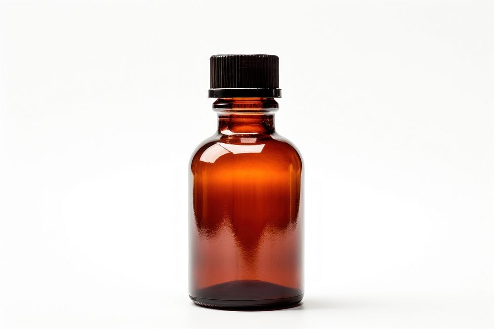 Bi-color tsblet medicine bottle brown white background. AI generated Image by rawpixel.