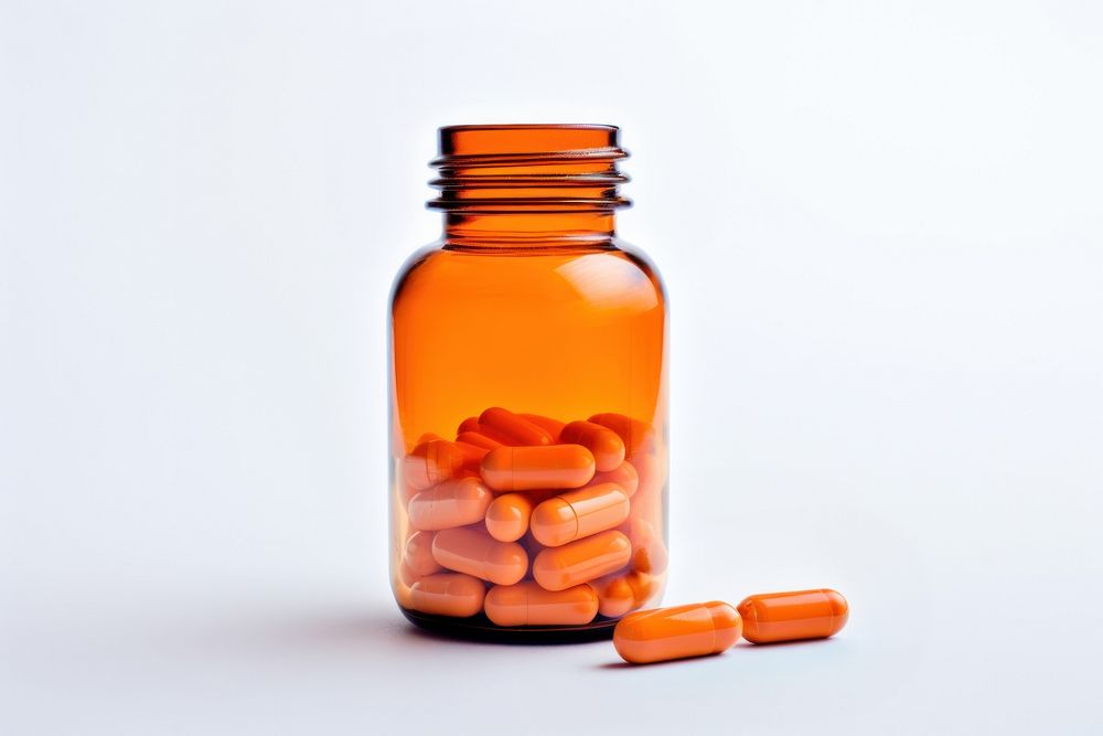 Capsule medicine bottle pill white background. AI generated Image by rawpixel.