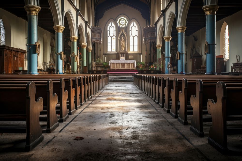 Church interior architecture building worship. AI generated Image by rawpixel.