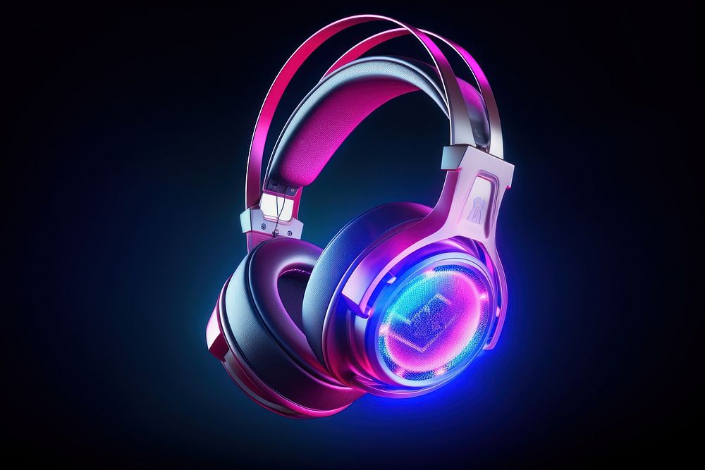 Gaming headset headphones light illuminated. AI generated Image by rawpixel.