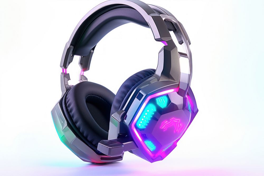 Gaming headset headphones white background illuminated. AI generated Image by rawpixel.
