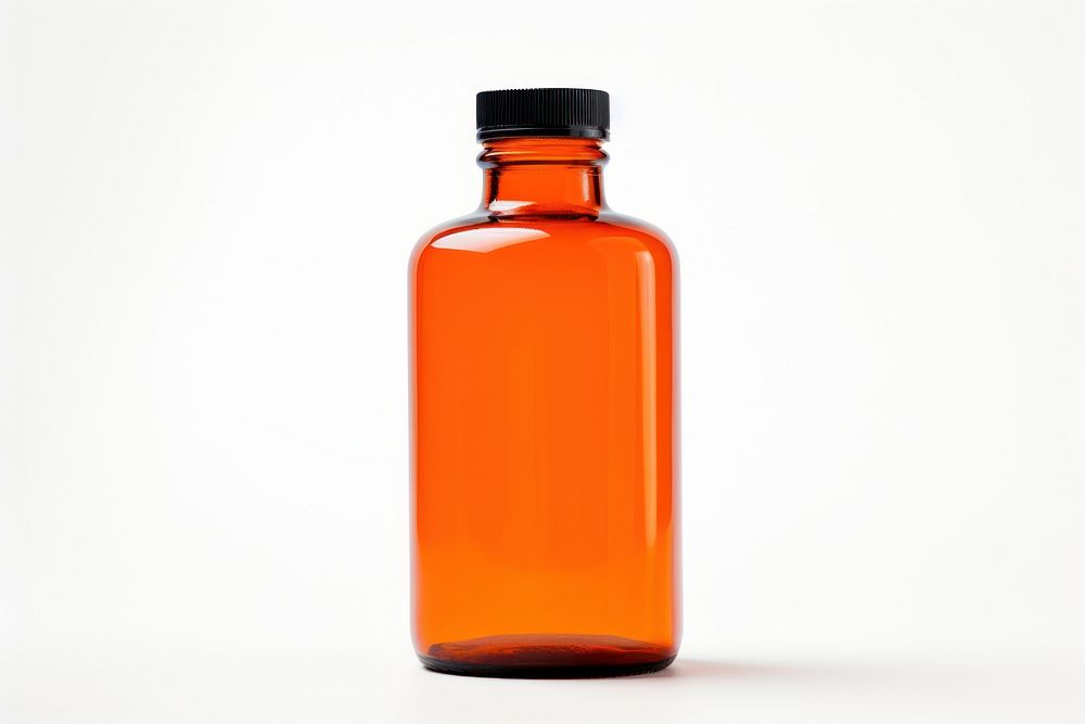 Liquid medicine bottle glass white background. AI generated Image by rawpixel.