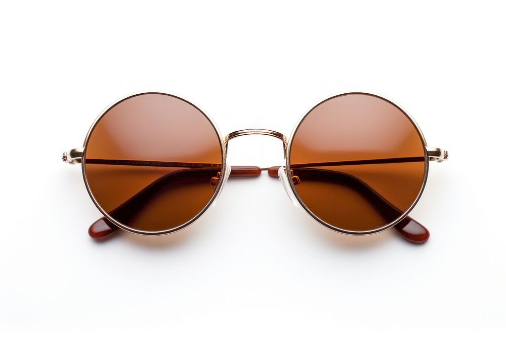 Round brown sunglasses white background accessories accessory. AI generated Image by rawpixel.