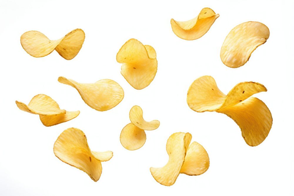 Potato chips white background freshness blossom. AI generated Image by rawpixel.