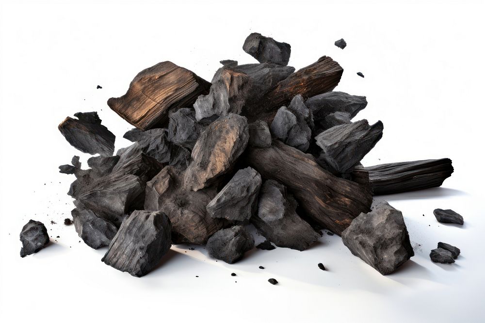 Natural wood charcoal white background anthracite abundance. AI generated Image by rawpixel.