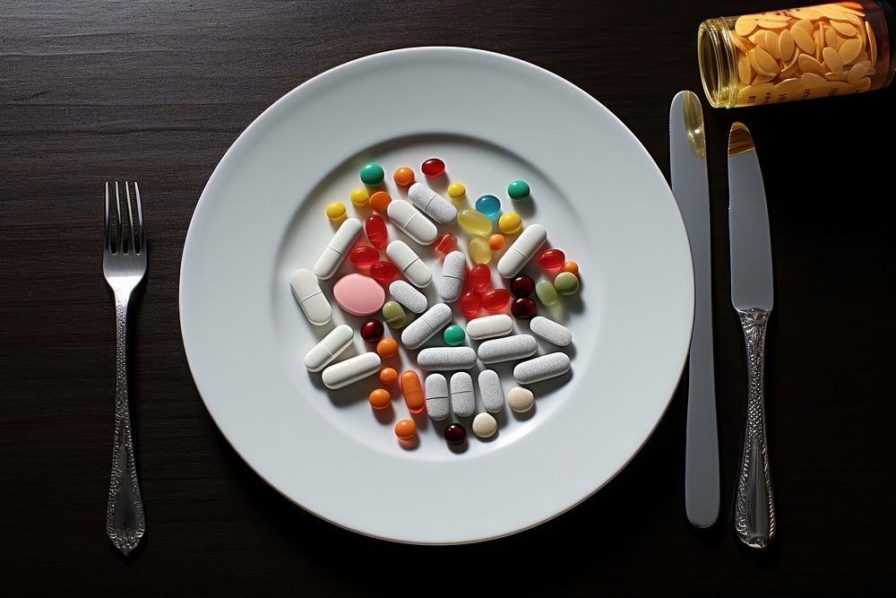 Tablet medicine fork food plate. AI generated Image by rawpixel.